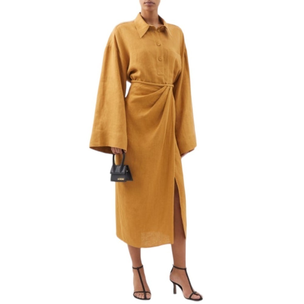 NANUSHKA Lea Linen Wrap‎ Midi Skirt Camel XS